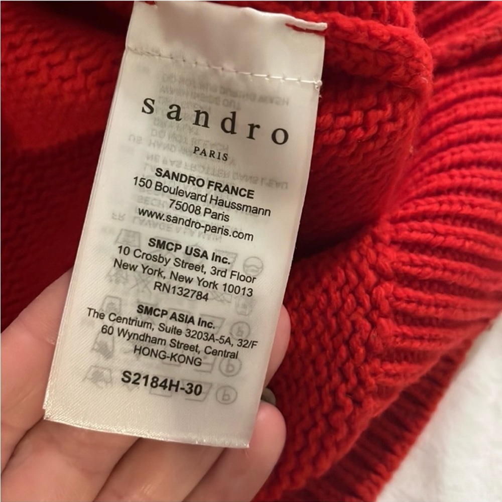 Small Sandro red sweater with navy blue tattoo style heart detail - Picture 5 of 5